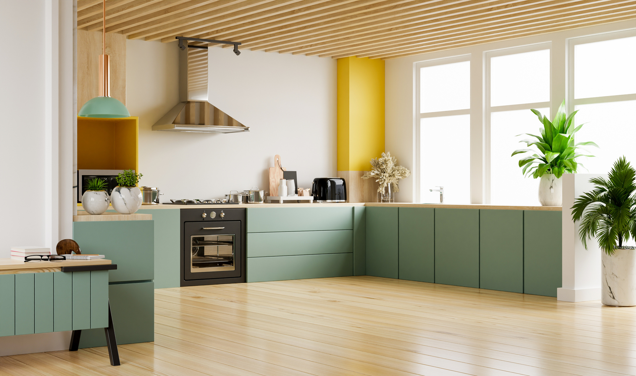 Modern Kitchen Interior Sage Green Cabinets 